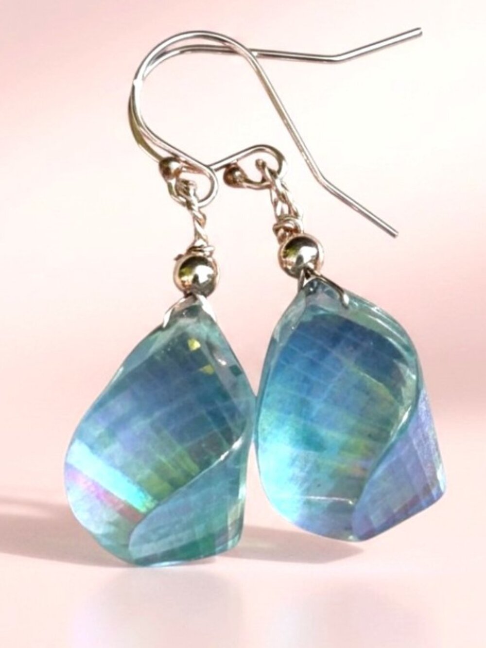 Handmade Quartz Earrings with Titanium Rainbow finish in 14 Rose Gold Fill